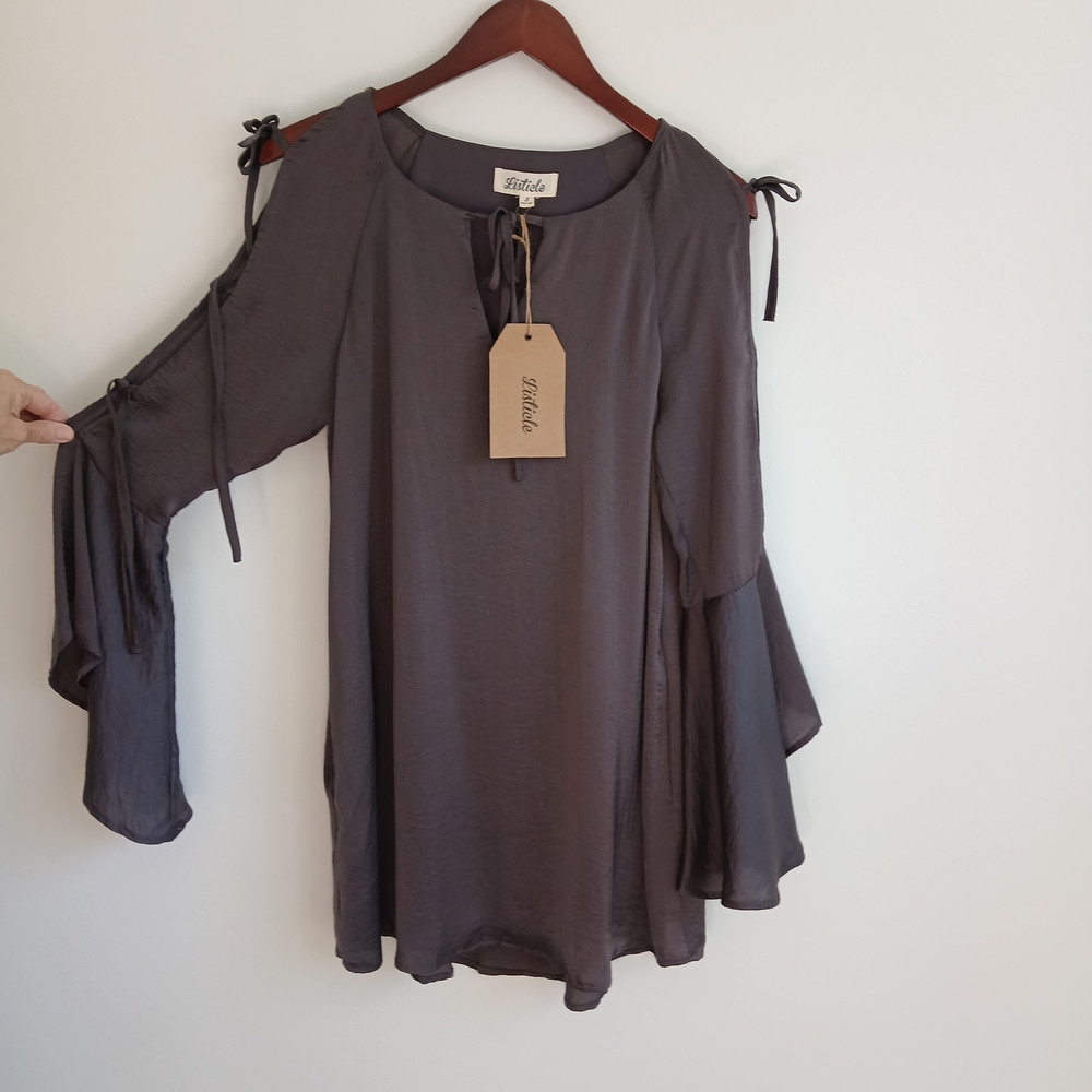 Listicle- Charcoal- Women's Slit-Tie Dress- Size Small- NWT - Picture 2 of 9